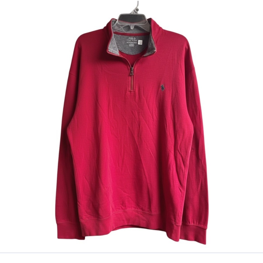 POLO RALPH LAUREN Dark Red 1/4-Zip Pullover Shirt Top NAVY PONY LOGO Long-Slv M